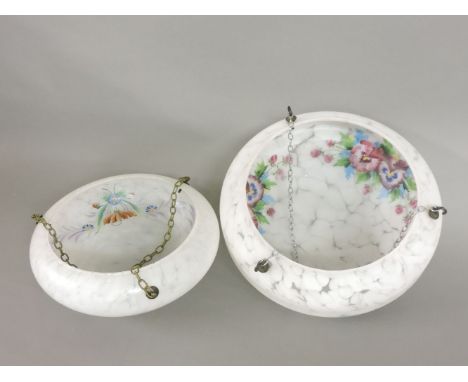 Two interior painted hanging glass light shades