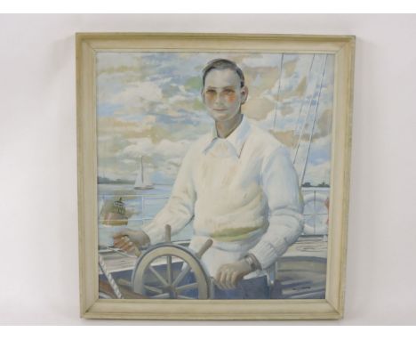 R J M Dupont (20th century English School)PORTRAIT OF A GENTLEMAN ON A BOATOil on canvas77 x 70cm;a hunting sketch by the sam