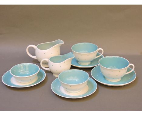 A Susie Cooper blue and white polka dot coffee set
