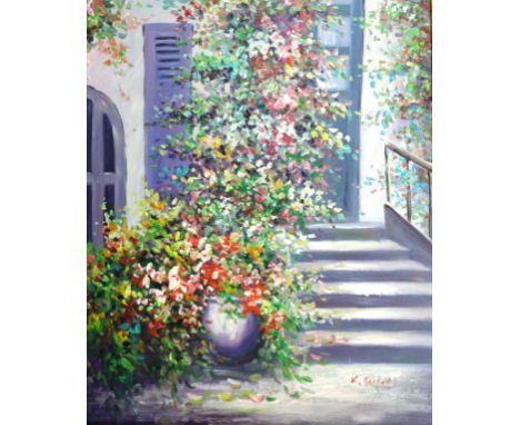 European School framed  Floral Arch painting oil on canvas, signed lower right (K. Belker ?). 58cm X 48cm approx).