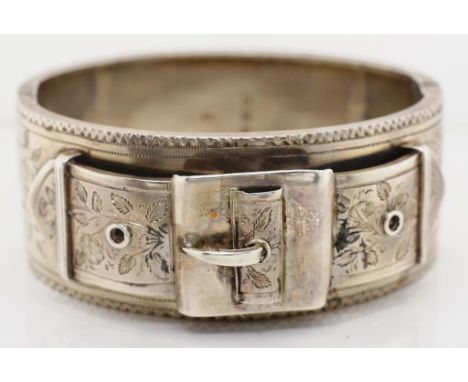 Victorian sterling silver belt bangle marked WW West patent 1885 Birmingham. Approx weight 37 grams, inside width 55mm