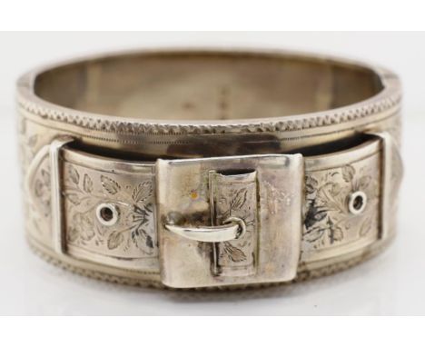 Victorian sterling silver belt bangle marked WW West patent 1885 Birmingham. Approx weight 37 grams, inside width 55mm