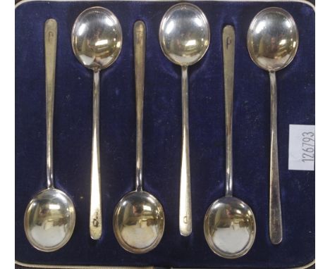 Cased set George V sterling silver coffee spoons Birmingham 1926, makers T. Wilkinson &amp; Sons, monogrammed. In fitted case