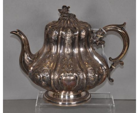 Victorian sterling silver teapot hallmarked Birmingham 1873, maker: Elkington &amp; Co (Frederick Elkington), with ornate in 