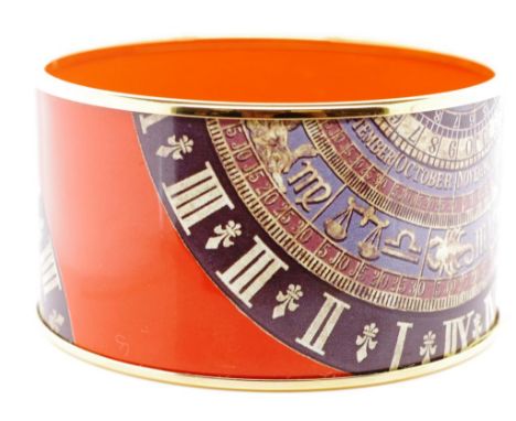 Halcyon days enamel bangle "Astronomical clock orange" bangle. Approx 40.8mm cuff height and 68mm inside diameter