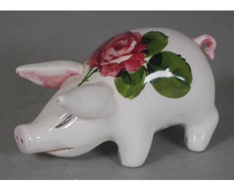 Wemyss Plichta ceramic pig figure hand painted decoration, marked to base. Height 7cm, length 11cm approx).