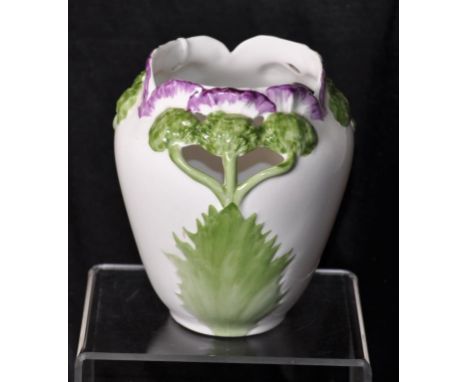 Rorstrand Sweden Art Nouveau ceramic vase thistle decoration, marked to base. (Height 16cm approx).