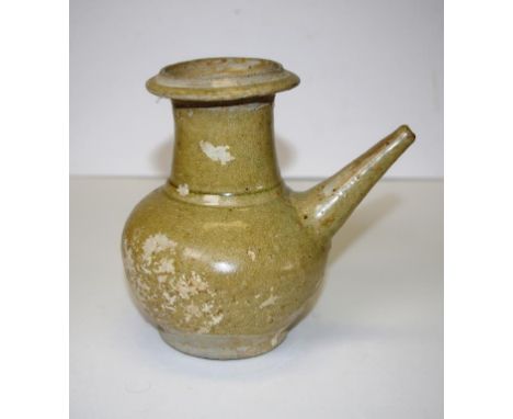 Chinese Sung Dynasty ceramic kendi lead glazed. Label to base indicates kendi was found ' in the mountains near Antipolo, Tan