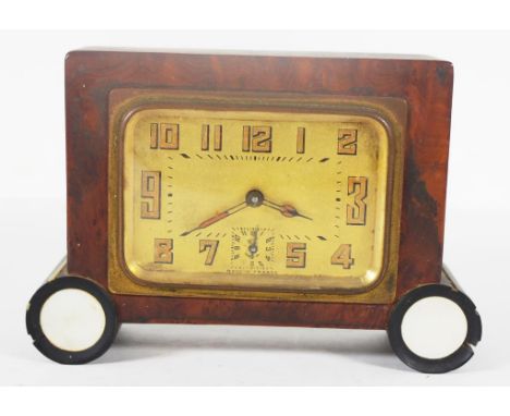 Art deco French table clock Bakelite case, with Mother of Pearl inset decoration. Requires service.
