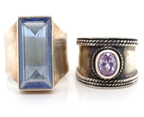 Two various sterling silver rings both marked 925 approx ring size J-P