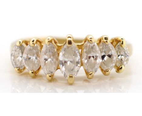 Marquise diamond and 14ct gold ring five graduated stone set ring marked 14k. Approx ring size L, 2 grams weight.