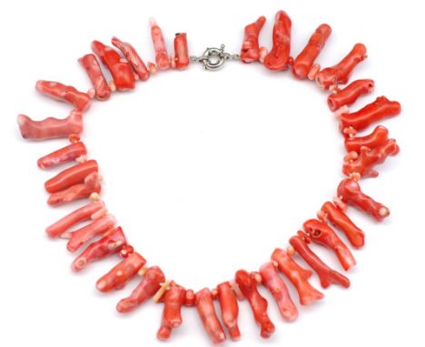 Branch coral necklace with a sterling silver spring ring clasp approx length 44cm.