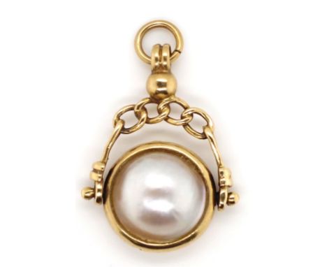 9ct gold and blister pearl fob spinner marked 375 approx 4 grams total weight