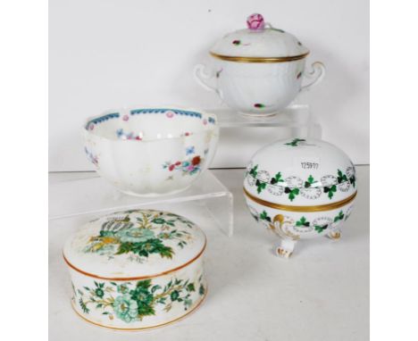 Two various Herend lidded ceramic bowls including hand painted clover leaf decorated, marked to base and # 6182, (diameter 10