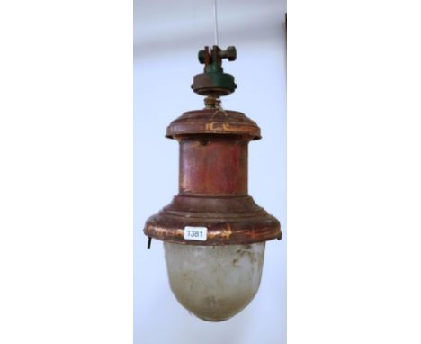 1930s English copper electric ship's ceiling lamp (height 50cm approx).