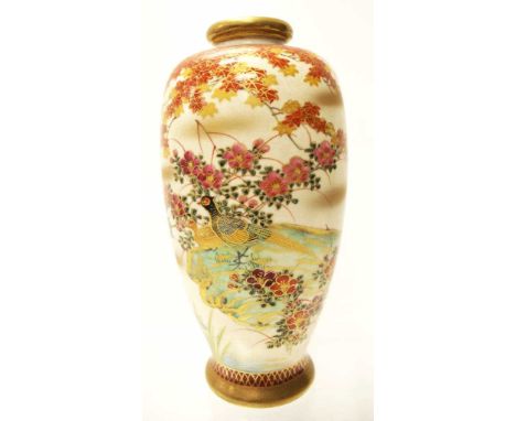 Japanese Satsuma ceramic vase Bird and Foliage decoration, marked to base. (Height 19cm approx).