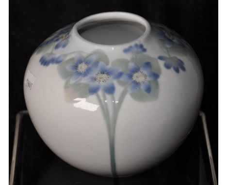 Volkstedt Germany hand painted ceramic vase hand painted blue floral decoration, marked to base. (Height 12cm approx).