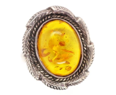Sterling silver and amber ring marked 925 approx ring size Q