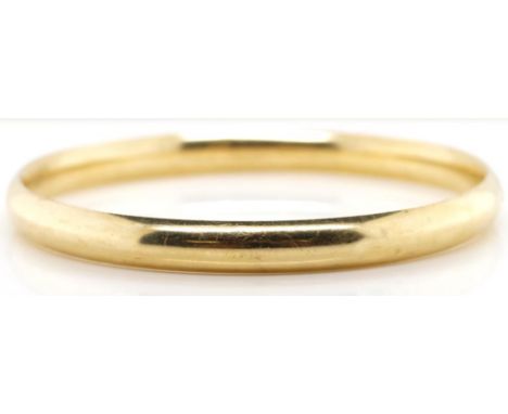 Gold bangle hinged bangle unmarked approx weight 7.4 grams weight. Tests as 9ct