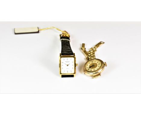 A 1950s 9ct gold cased manual wind ladies wrist watch, with Swiss 15 jewel movement and rolled gold strap together with a Ray