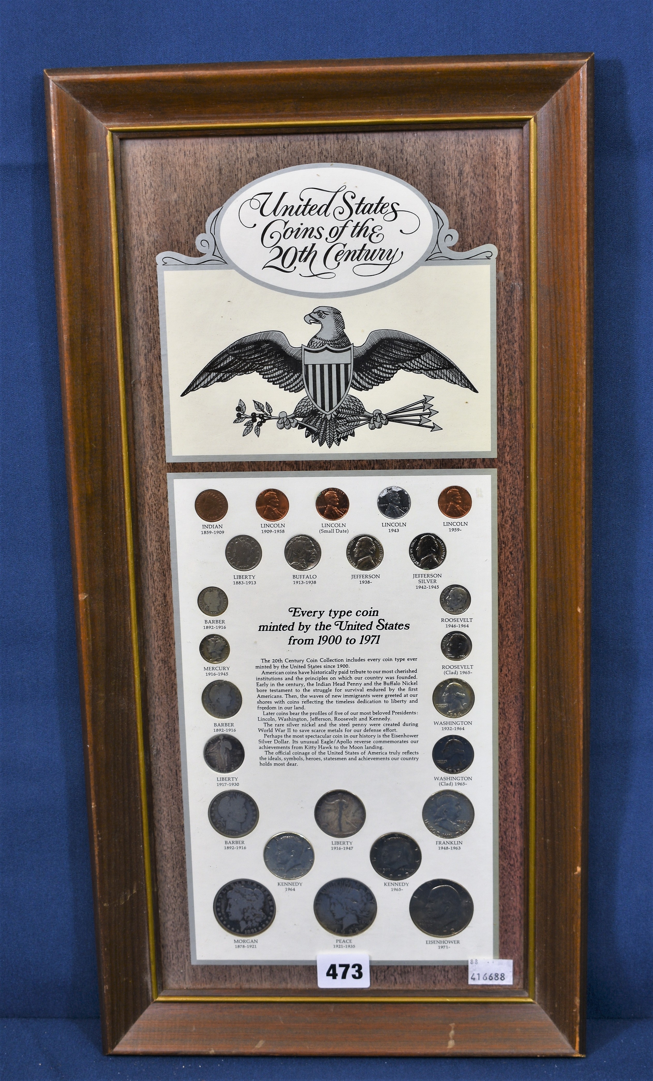A framed United States Coins of the 20th Century collection. Every coin