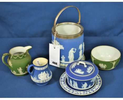 A quantity of blue and green Wedgewood jasperware (6) 