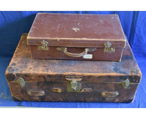 A large vintage monogrammed 'J.A.' trunk together with a small monogrammed 'M.B.' suitcase (2)  