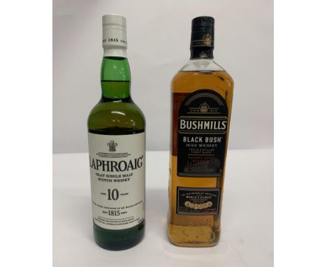 Laphroaig Islay Single Scotch Aged 10 Years Whisky 700ml, Bushmills Black Bush Irish Whiskey Sherry Cask Reserve 1ltr.