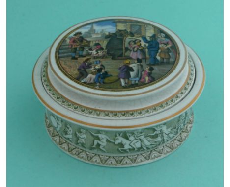 The Village Wakes (232) shaped lid with green printed and gold line decorated border, complete with matching ‘Punch’ base (2)