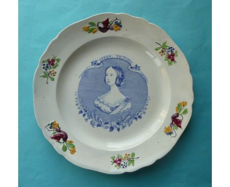 1837/38 Victoria: a rare pottery plate manufactured for D. Brandon of Kingston, Jamaica, printed with a named portrait cartou