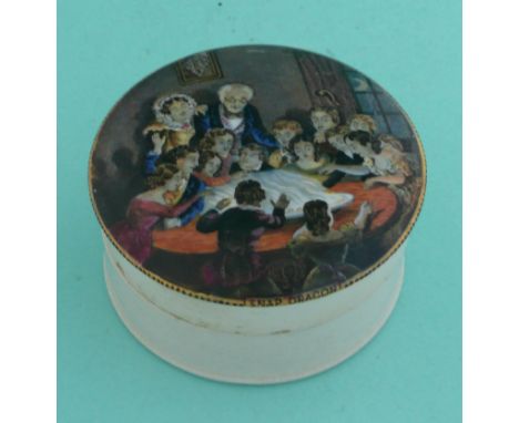 Snap Dragon (253) restored chip, with base (2)(Staffordshire, pottery, pot lid, potlid, prattware, advertising).