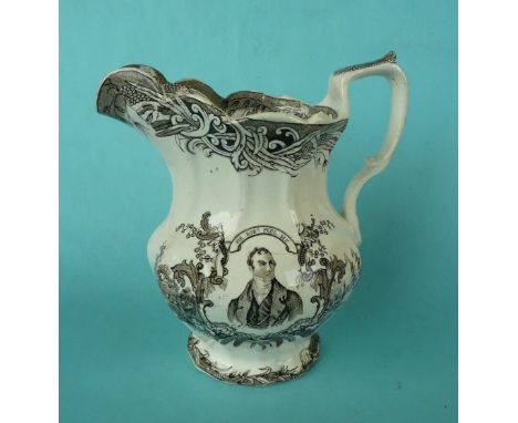 Peel, Cobden and Free Trade: a pottery jug printed in brown with named portrait, the underside inscribed ‘Free Trade’, circa 