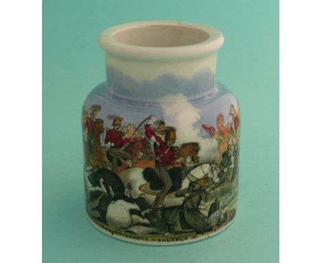 The Dragoon Charge, Balaklava (77) restored rim chip(Staffordshire, pottery, pot lid, potlid, prattware, advertising).