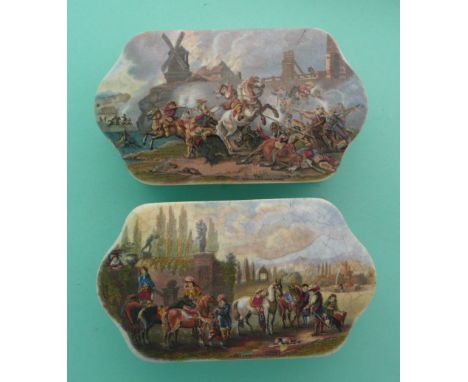 War (212) and Peace (213) both with bases (4)(Staffordshire, pottery, pot lid, potlid, prattware, advertising).