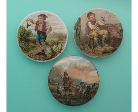 Injury (50) Revenge (51) and The Shrimpers (63) (3)(Staffordshire, pottery, pot lid, potlid, prattware, advertising).