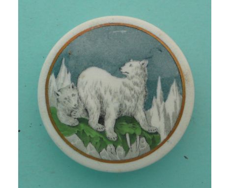 Polar Bears (18)(Staffordshire, pottery, pot lid, potlid, prattware, advertising).* Ex Sockett collection, lot 138.