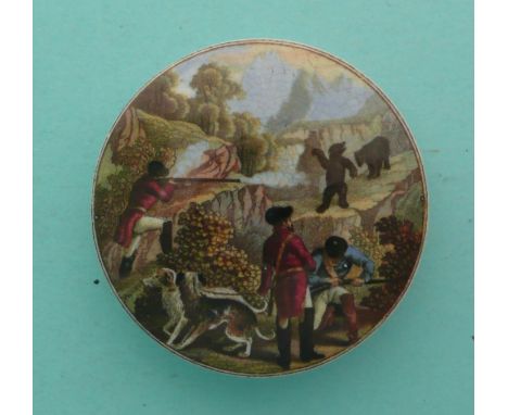 Shooting Bears (13)(Staffordshire, pottery, pot lid, potlid, prattware, advertising).* Ex Cashmore collection, lot 378C.