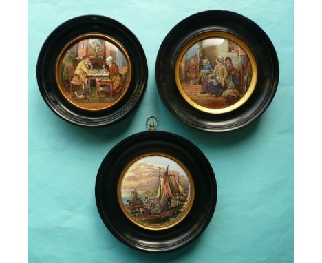 A Pair (252) Examining the Nets (54) and Hide and Seek (255) each framed (3)(Staffordshire, pottery, pot lid, potlid, prattwa