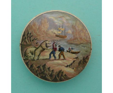 Arctic Expedition in Search of Sir John Franklin (17) restored chip(Staffordshire, pottery, pot lid, potlid, prattware, adver
