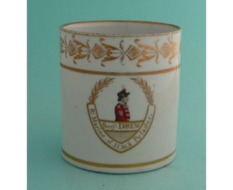 September 1811 HMS Pylades: an English porcelain mug decorated and inscribed in gilt and painted in colours with a half-lengt