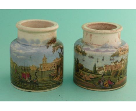 Venice (84) and Constantinople (80) both with chips (2)(Staffordshire, pottery, pot lid, potlid, prattware, advertising).
