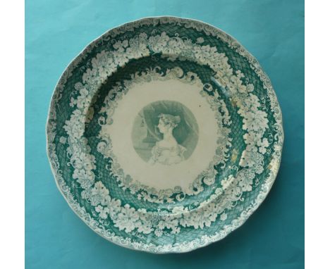 1837/38 Victoria: a pottery plate printed in g green with a profile medallion, within a border of fruiting vines, named on th