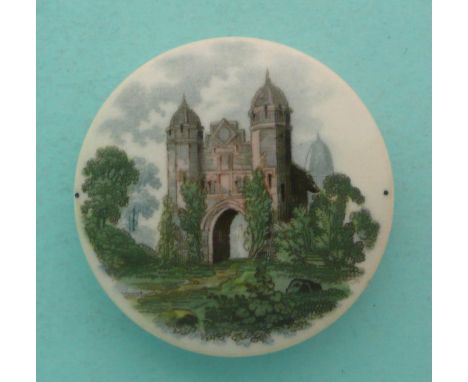 Gothic Archway (125) small, restored(Staffordshire, pottery, pot lid, potlid, prattware, advertising).* Ex Manners collection