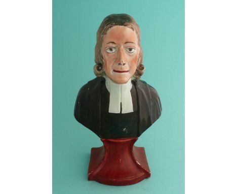 Rev John Wesley: a good Staffordshire pottery portrait bust on integral base, circa 1820, 240mm(commemorative, pottery).