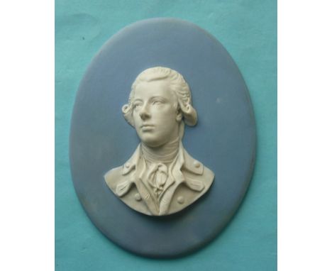 William Pitt, the Younger: a Wedgwood pale blue jasperware oval portrait plaque, the reverse impressed with name and maker’s 