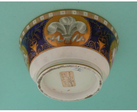 1814 Peace of Paris and Prince of Wales: an English porcelain bowl, the cobalt blue ground well gilded and painted with panel