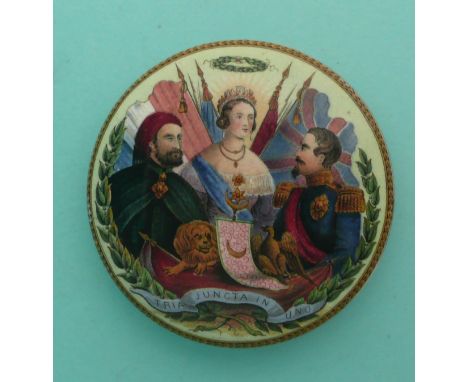 Tria Juncta in Uno (164) medium(Staffordshire, pottery, pot lid, potlid, prattware, advertising).