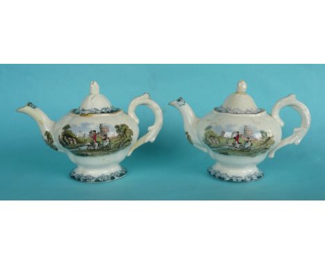 Two miniature teapots and covers: Royal Children, Windsor Castle (447) 110mm high, both with restored spouts (4)(Staffordshir