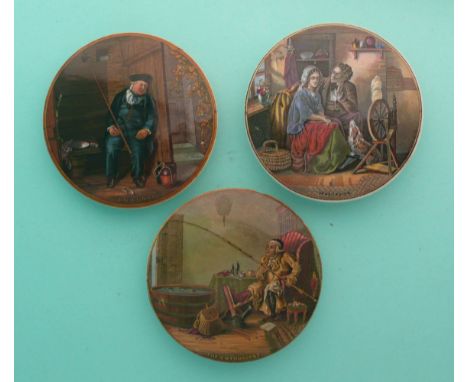 On Guard (340) Persuasion (353) and The Enthusiast (245) chipped (3)(Staffordshire, pottery, pot lid, potlid, prattware, adve