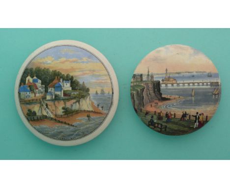 Pegwell Bay Shrimpers (31) and New Jetty and Pier Margate (39) (2)(Staffordshire, pottery, pot lid, potlid, prattware, advert